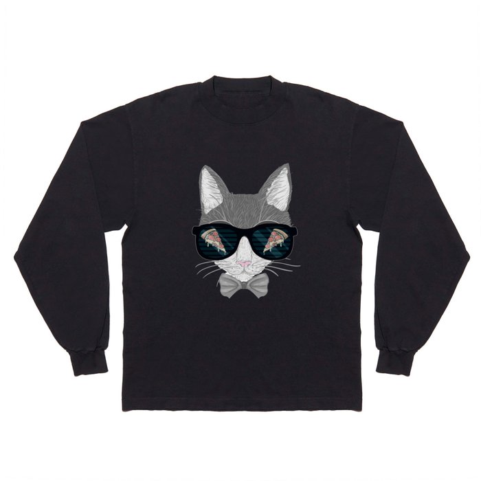 Cat in Pizza Shades Long Sleeve T Shirt