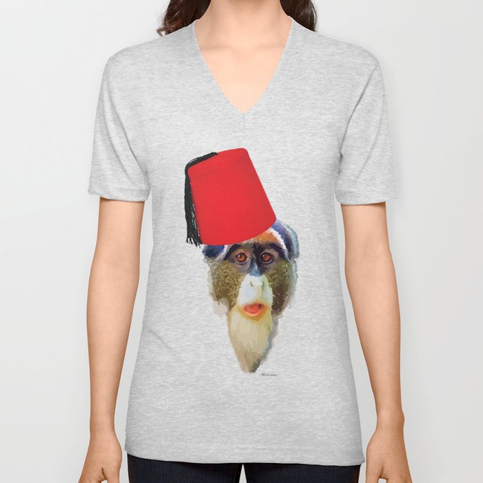 monkey with tarbouch V Neck T Shirt