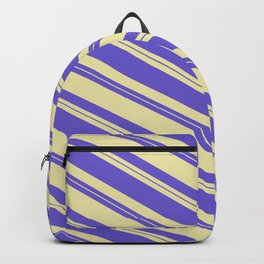 [ Thumbnail: Slate Blue & Pale Goldenrod Colored Lines/Stripes Pattern Backpack ]
