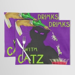 Mix Your Drinks with Catz (Cats) Bitters Aperitif Liquor Vintage Advertising Poster in purple Placemat