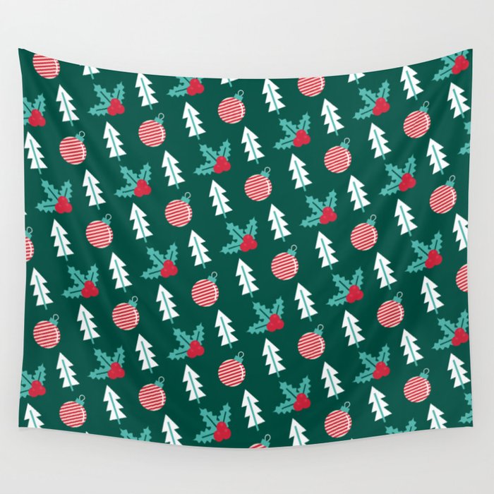 Christmas Pattern Tree Ornaments Holly Wall Tapestry