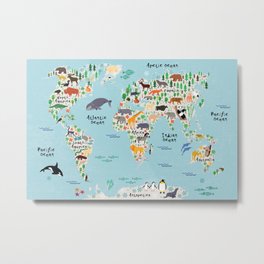 Animal World Map Metal Print