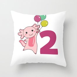 Axolotl Second Birthday Balloons For Kids Throw Pillow