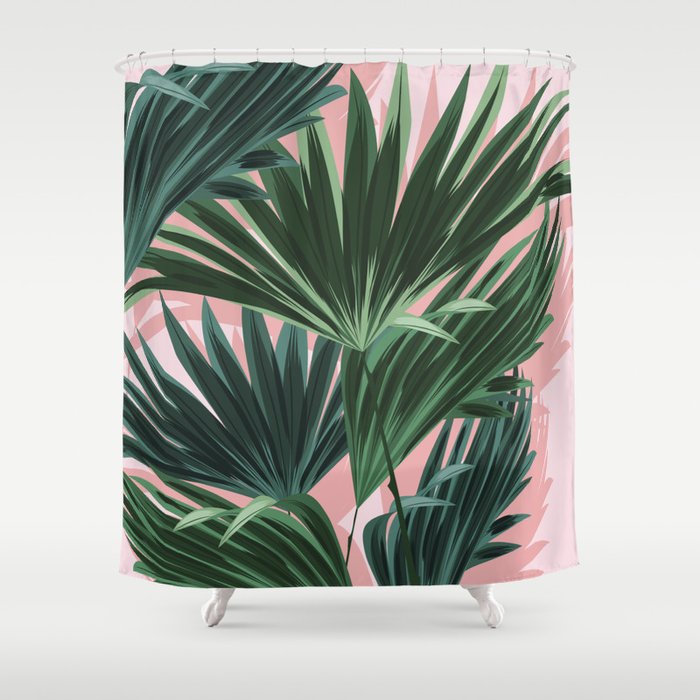 Pink and green palm trees Shower Curtain