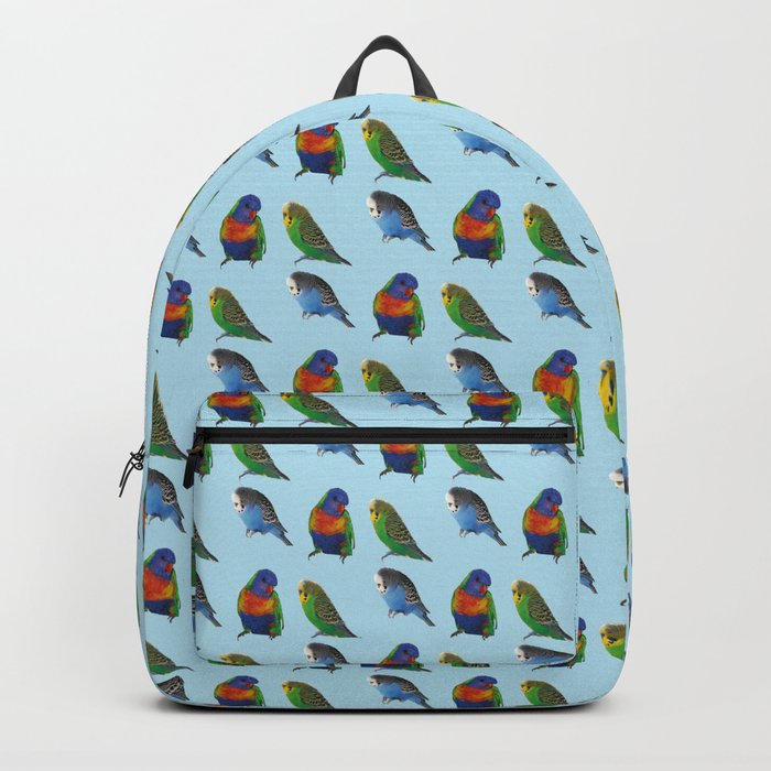 Blue bird budgie parrot pattern Backpack