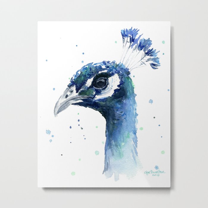 Peacock Watercolor Painting Bird Animal Metal Print
