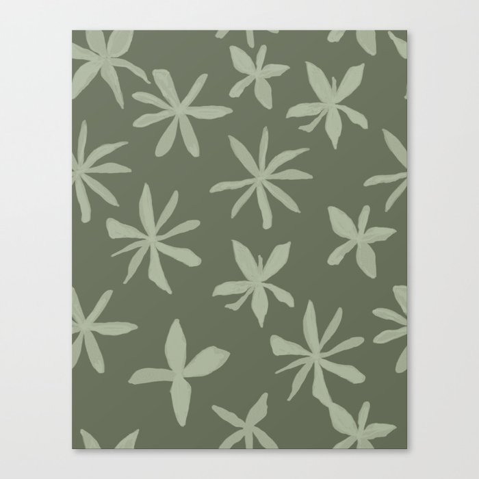 Moss and Sage Green Eclectic Flowers  Canvas Print