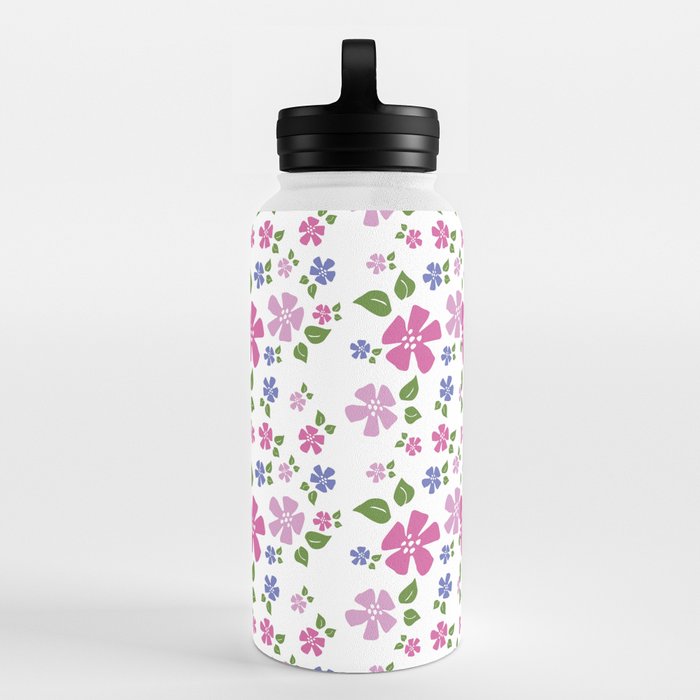 Scattered Floral Blue and Green Small Water Bottle by Becky Volk