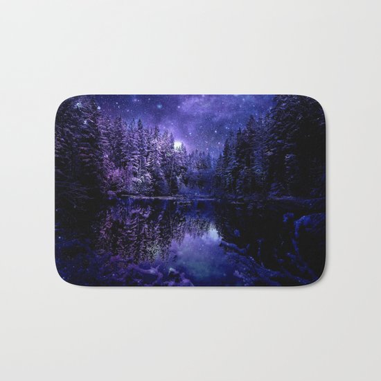 Winter Forest Deep Purple Blue Bath Mat