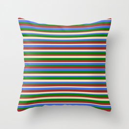 [ Thumbnail: Tan, Royal Blue, Green, and Brown Colored Stripes/Lines Pattern Throw Pillow ]
