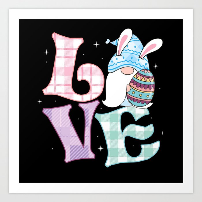 Cute Love Easter Gnome Bunny Easter Gift Art Print