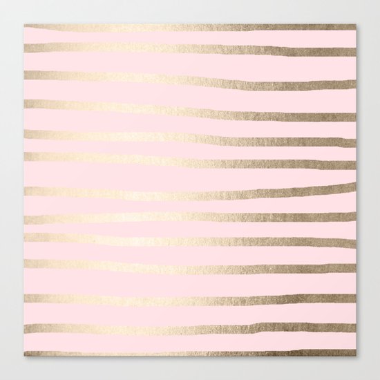Drawn Stripes White Gold Sands on Flamingo Pink Canvas Print