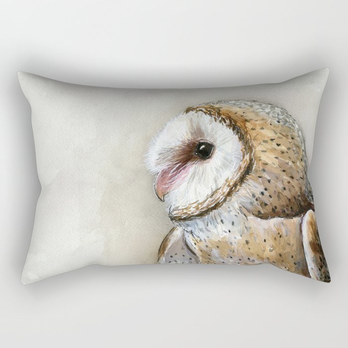 Barn Owl Watercolor, Birds Of Prey Wild Animals Owls Rectangular Pillow