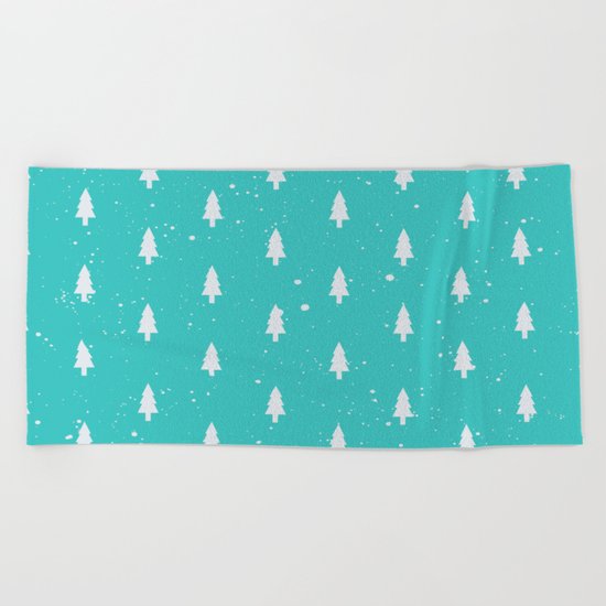 Christmas Trees Pattern Mint Beach Towel