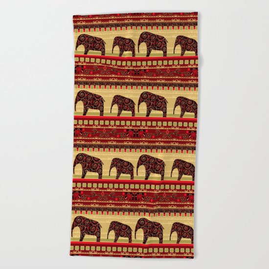 African ornament . "Elephants" . Beach Towel