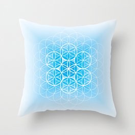 THE FLOWER OF LIFE - MANDALA ON BLUE Throw Pillow
