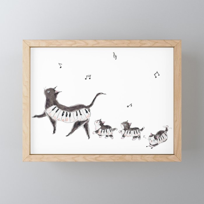 Walking Piano Cat Framed Mini Art Print