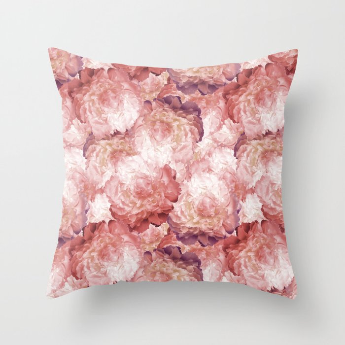 Peach Peonies Oil Painted Floral Throw Pillow