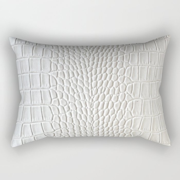 White Crocodile Alligator Leather Print Rectangular Pillow