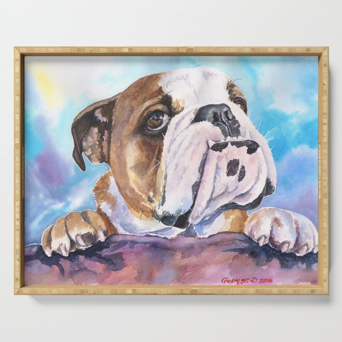 English Bulldog Watercolor | Pillow Cover | Dogs | Home Decor | Custom Dog Pillow | Dog Mom |Bulldog Serving Tray