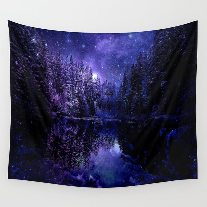 Winter Forest Deep Purple Indigo Blue Wall Tapestry