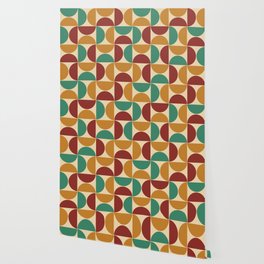 Mid century geometric pattern on cream background 2 Wallpaper