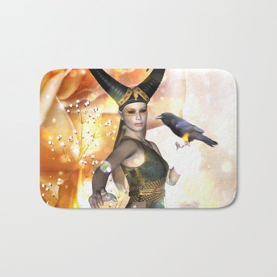 Beautiful dark fairy with crow Bath Mat