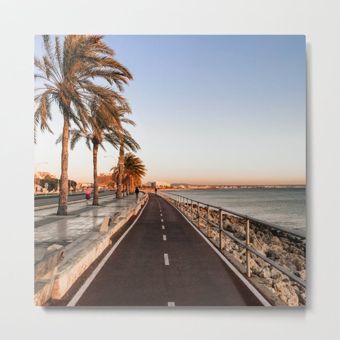 Spain Photography - Beautiful Sidewalk By The Sea Metal Print