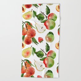 Trendy Summer Pattern with Apples, pears and peaches Beach Towel