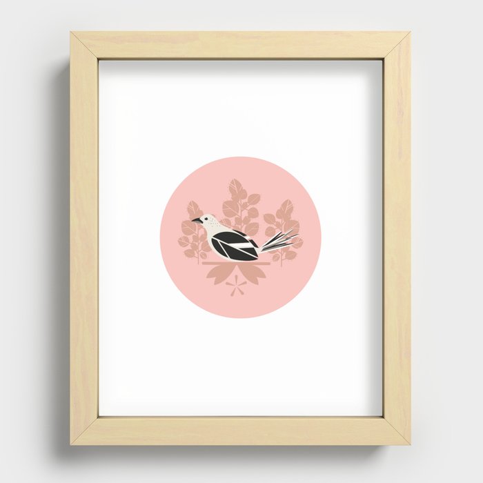 Swedish Summer Bird  Illustration // Folk Art Bird, Bird Lovers Illustration Recessed Framed Print