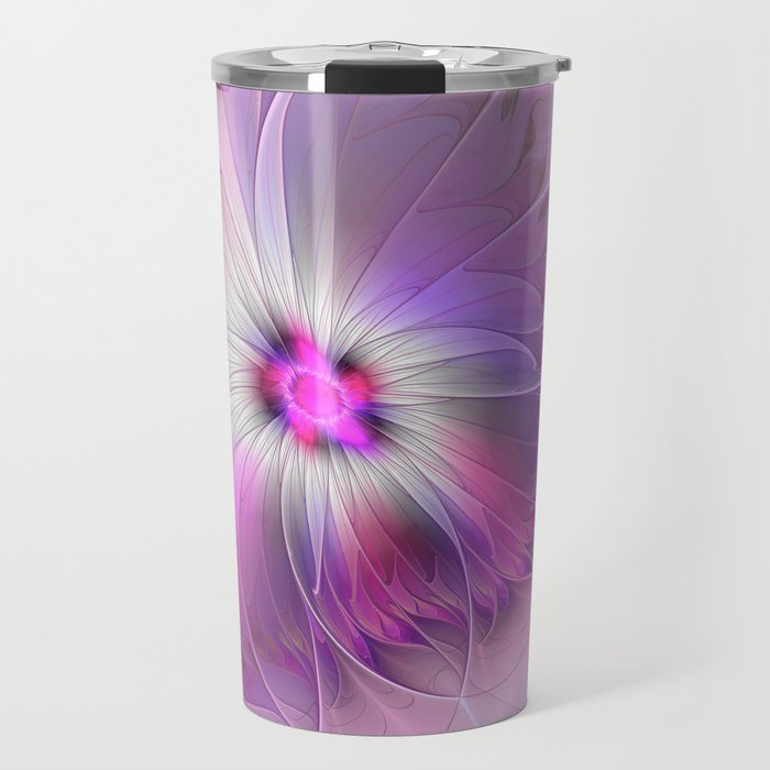 Abstract Flower With Pink And Purple Fractal Travel Mug