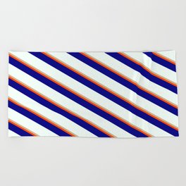 [ Thumbnail: Tan, Red, Blue & Mint Cream Colored Stripes/Lines Pattern Beach Towel ]