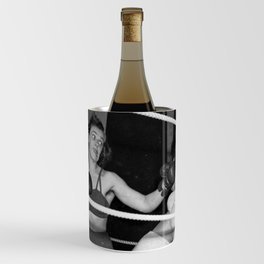 Oh, no she didn't! female boxer knocking out other female boxer vintage sports black and white photograph - photography - photographs Wine Chiller