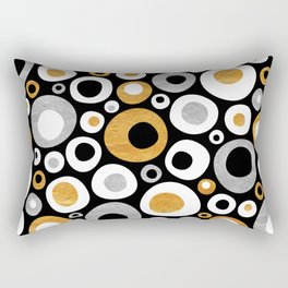 Mid Century Modern Circles in Black, White, Gold and Silver Rectangular Pillow