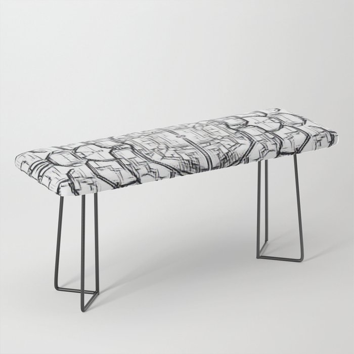 Black And White Floral Bloom Sketch Bench