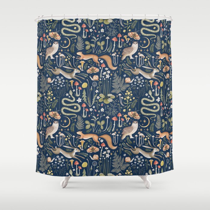 Enchanted Magical Midnight Forest Animals Shower Curtain