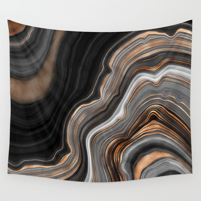 Elegant black marble with gold and copper veins Wall Tapestry
