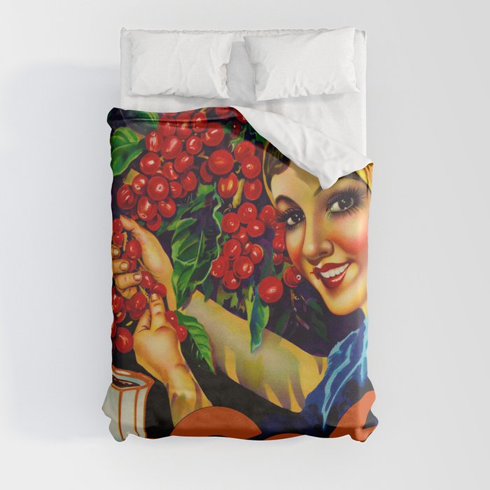 Vintage Brazil Coffee Ad Duvet Cover