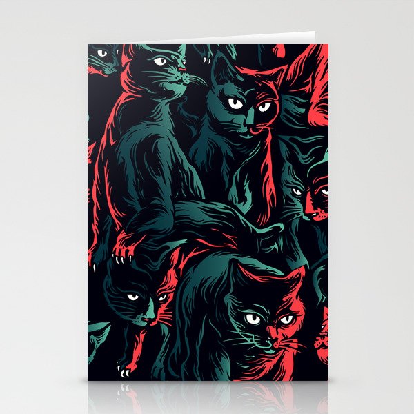 Abstract Black Cat Halloween Seamless Pattern Stationery Cards