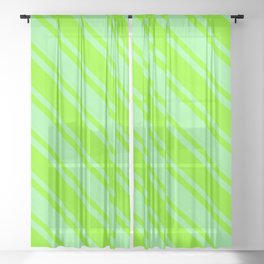 [ Thumbnail: Chartreuse and Green Colored Lines/Stripes Pattern Sheer Curtain ]