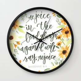 watercolor sunflowers Bible verse /// rejoice in the Lord always Wall Clock