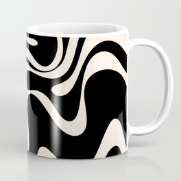 Retro Liquid Swirl Abstract in Black and Almond Cream 2 Coffee Mug | Pattern, Trendy, Contemporary, Minimalist, Painting, Black, Kierkegaard Design, Black And White, Trippy, Abstract 