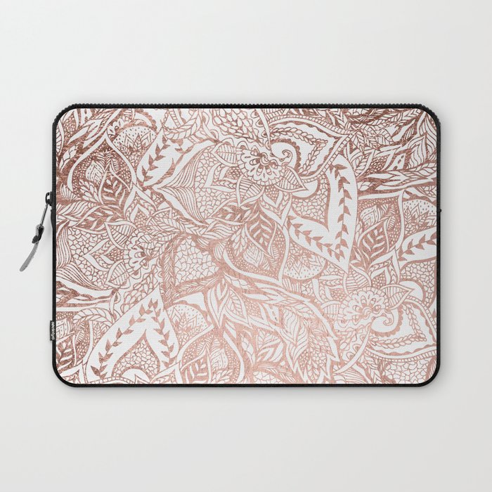 Chic hand drawn rose gold floral mandala pattern Laptop Sleeve