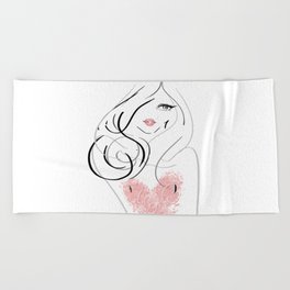 fashion illustration blush girl Beach Towel