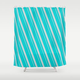 [ Thumbnail: Dark Turquoise & Light Gray Colored Lines/Stripes Pattern Shower Curtain ]