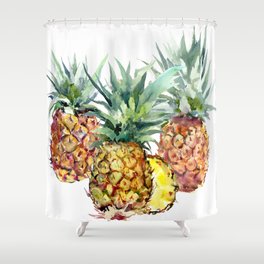 Pineapples, pineapple art design watercolor tropical HAwaiian kitchen art Shower Curtain