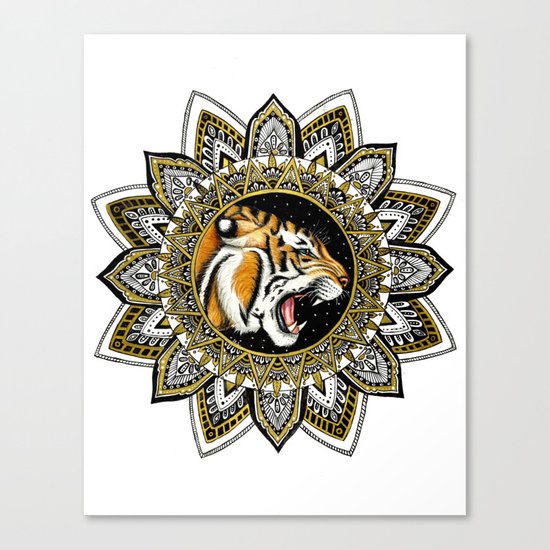 Black and Gold Roaring Tiger Mandala Canvas Print