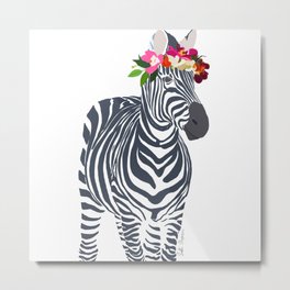 Zebra with flower crown Metal Print | Blackandwhite, Floral, Zebras, Drawing, Zebrastripes, Minimal, Nature, Animal, Minimalistic, Stripes 