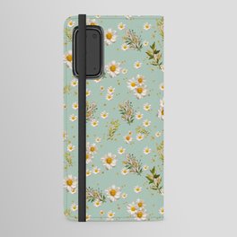 White Daisies Floral Pattern Seamless Sage Olive Green Android Wallet Case