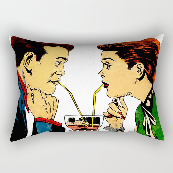 Diner Date - 1950s Young Couple Sharing a Shake Rectangular Pillow